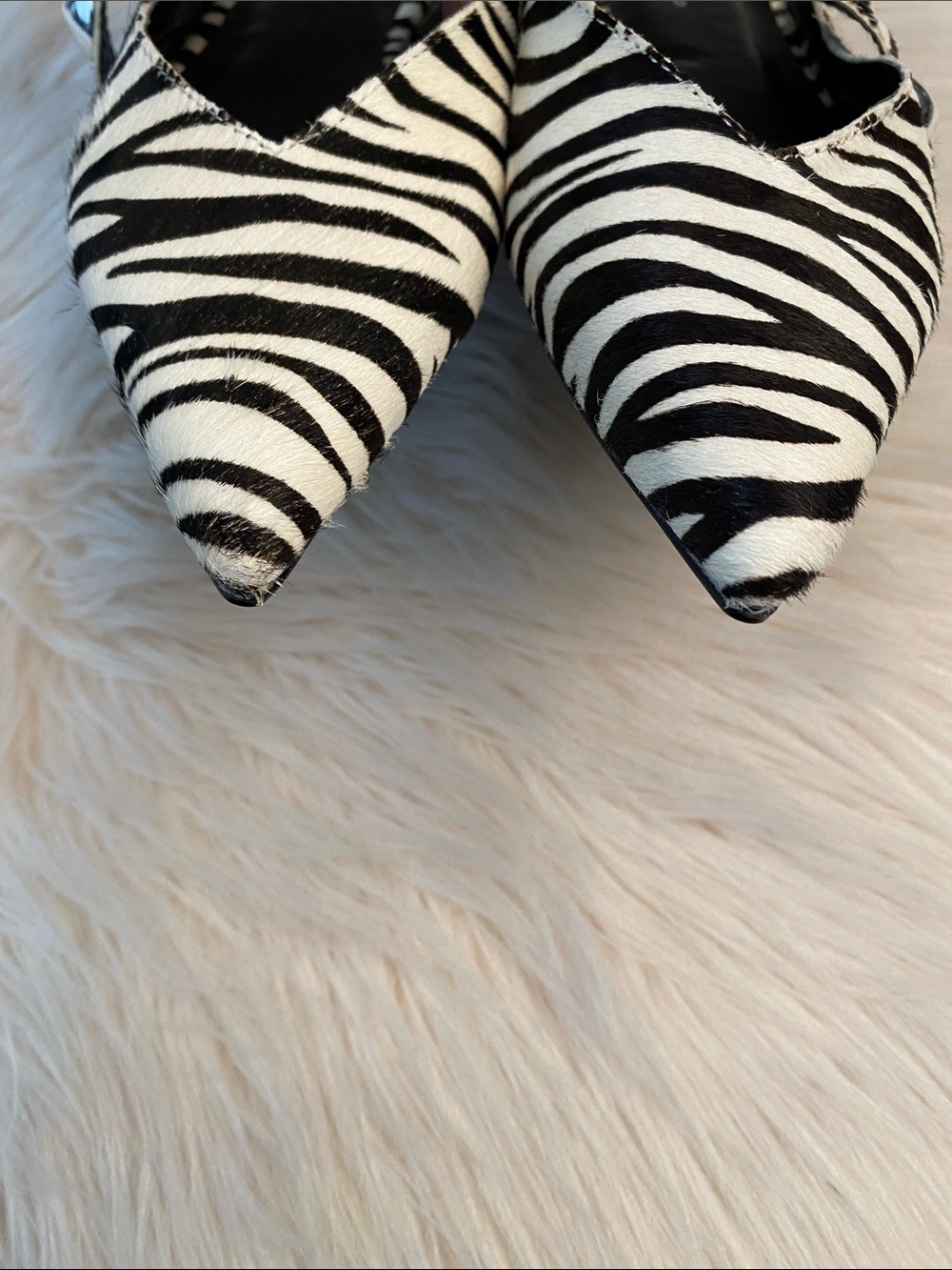 Shu Shop Alma Leather Zebra Hair Studded Pointed Toe Mules, Size 6 - Picture 10 of 16